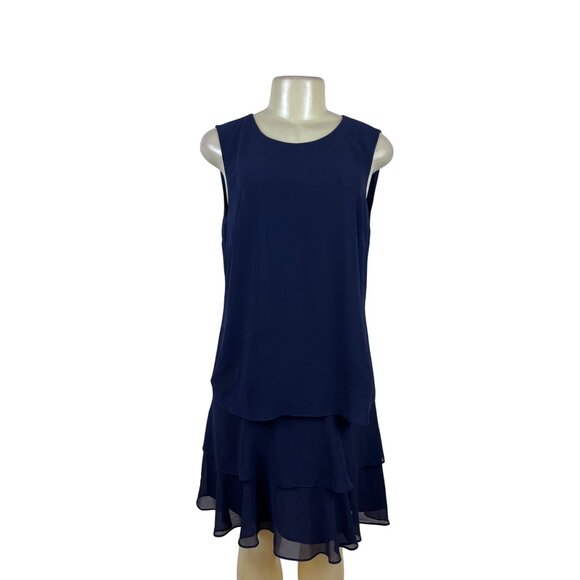 Ralph Lauren Womens Sleeveless Blue Chiffon Layered Dress Knee-Length Sz 8 - New - Picture 1 of 12